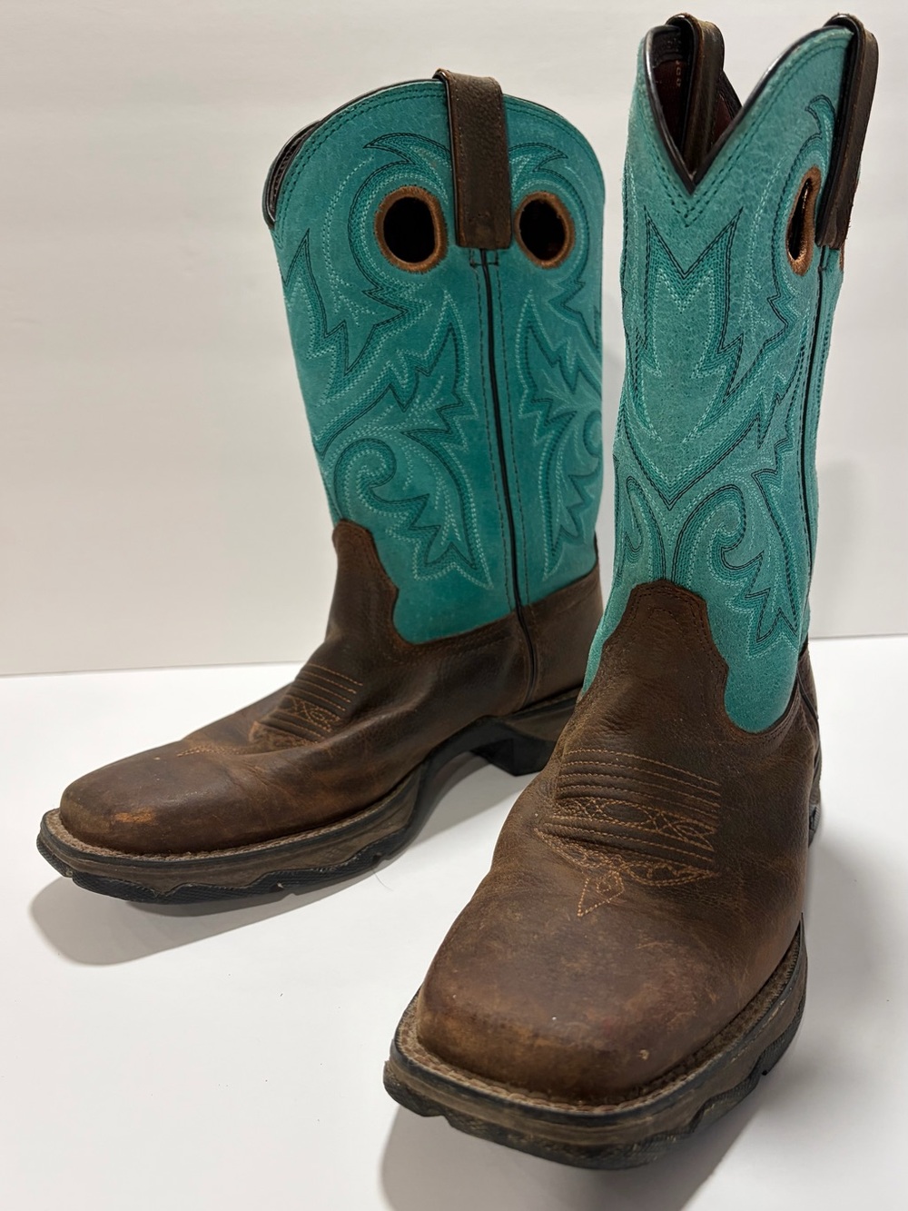 Durango Lady Rebel Western Cowgirl Turquoise Brown Distressed Boots Size 6.5